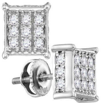 10kt White Gold Womens Round Diamond Square Cluster Stud Earrings 1/2 Cttw