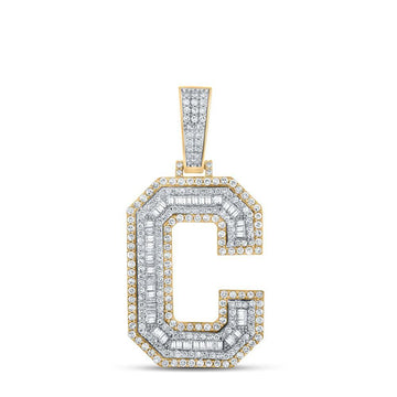 14kt Two-tone Gold Mens Baguette Diamond C Initial Letter Charm Pendant 1-3/4 Cttw