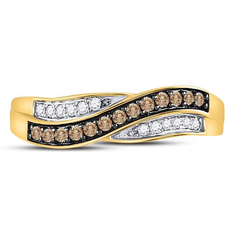 10kt Yellow Gold Womens Round Brown Diamond Band Ring 1/4 Cttw