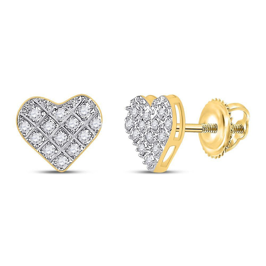 10kt Yellow Gold Womens Round Diamond Heart Earrings 1/10 Cttw