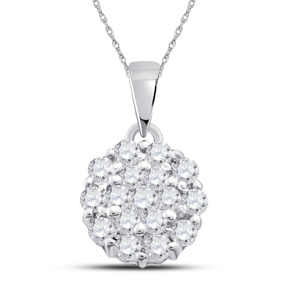 14kt White Gold Womens Round Diamond Flower Cluster Pendant 1/4 Cttw