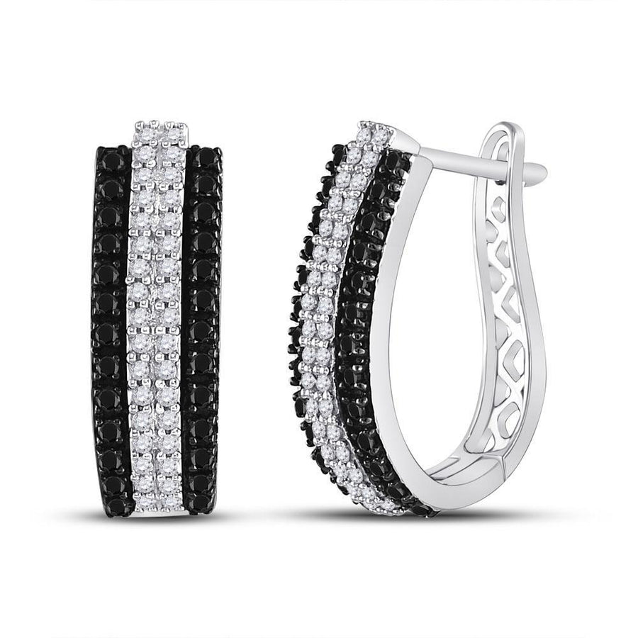 14kt White Gold Womens Round Black Color Enhanced Diamond Hoop Earrings 1 Cttw