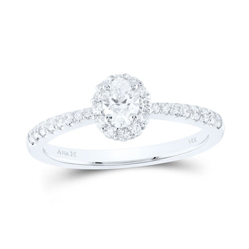 14kt White Gold Oval Diamond Halo Bridal Wedding Engagement Ring 1/2 Cttw