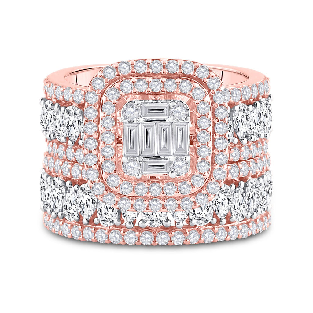 14kt Rose Gold Baguette Diamond Square Bridal Wedding Ring Band Set 3-1/2 Cttw