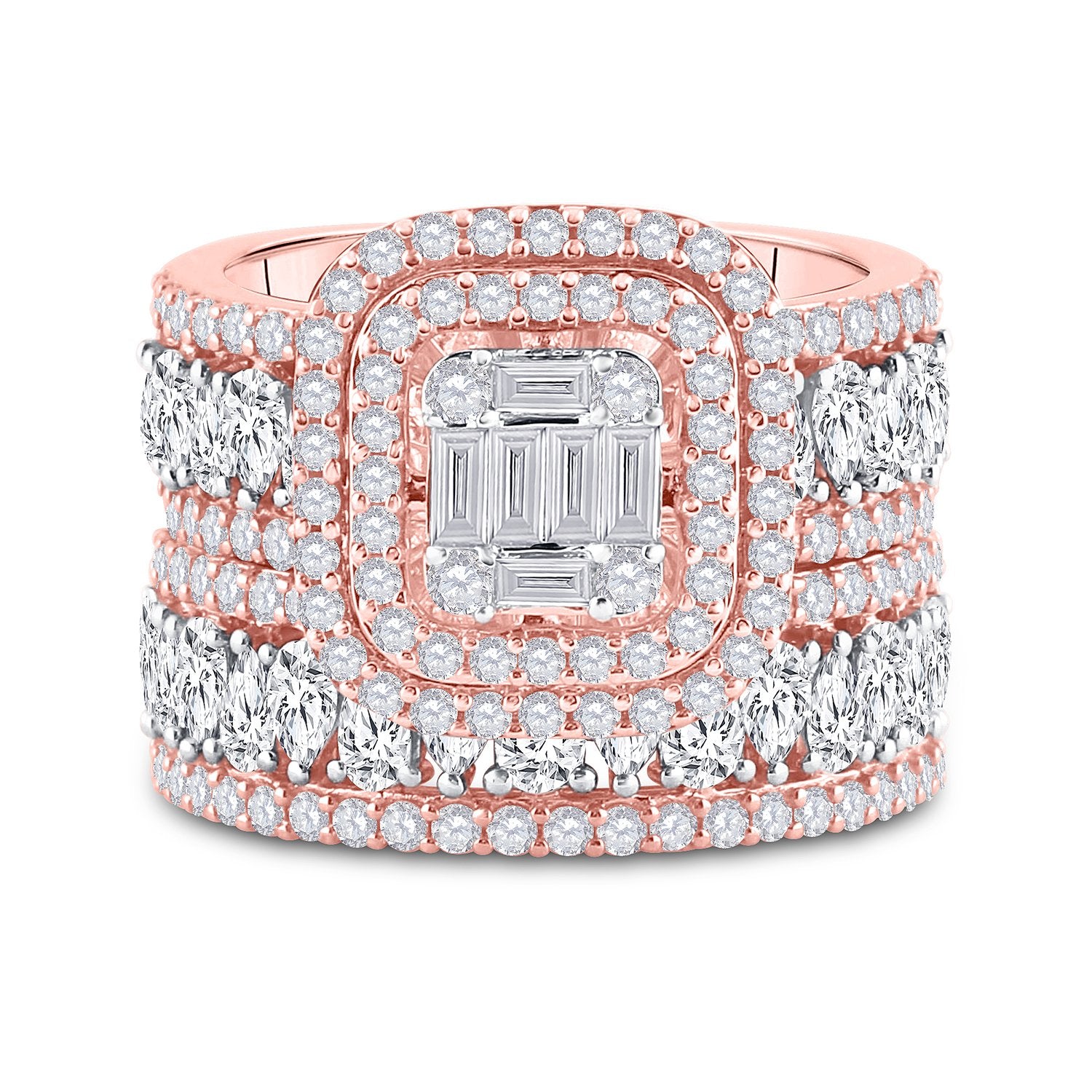 14kt Rose Gold Baguette Diamond Square Bridal Wedding Ring Band Set 3-1/2 Cttw