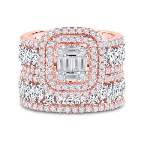 14kt Rose Gold Baguette Diamond Square Bridal Wedding Ring Band Set 3-1/2 Cttw