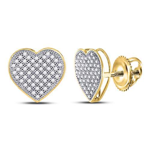 10kt Yellow Gold Womens Round Diamond Heart Earrings 1/3 Cttw