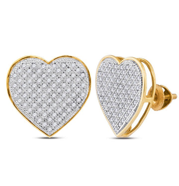 10kt Yellow Gold Womens Round Diamond Heart Earrings 1/2 Cttw