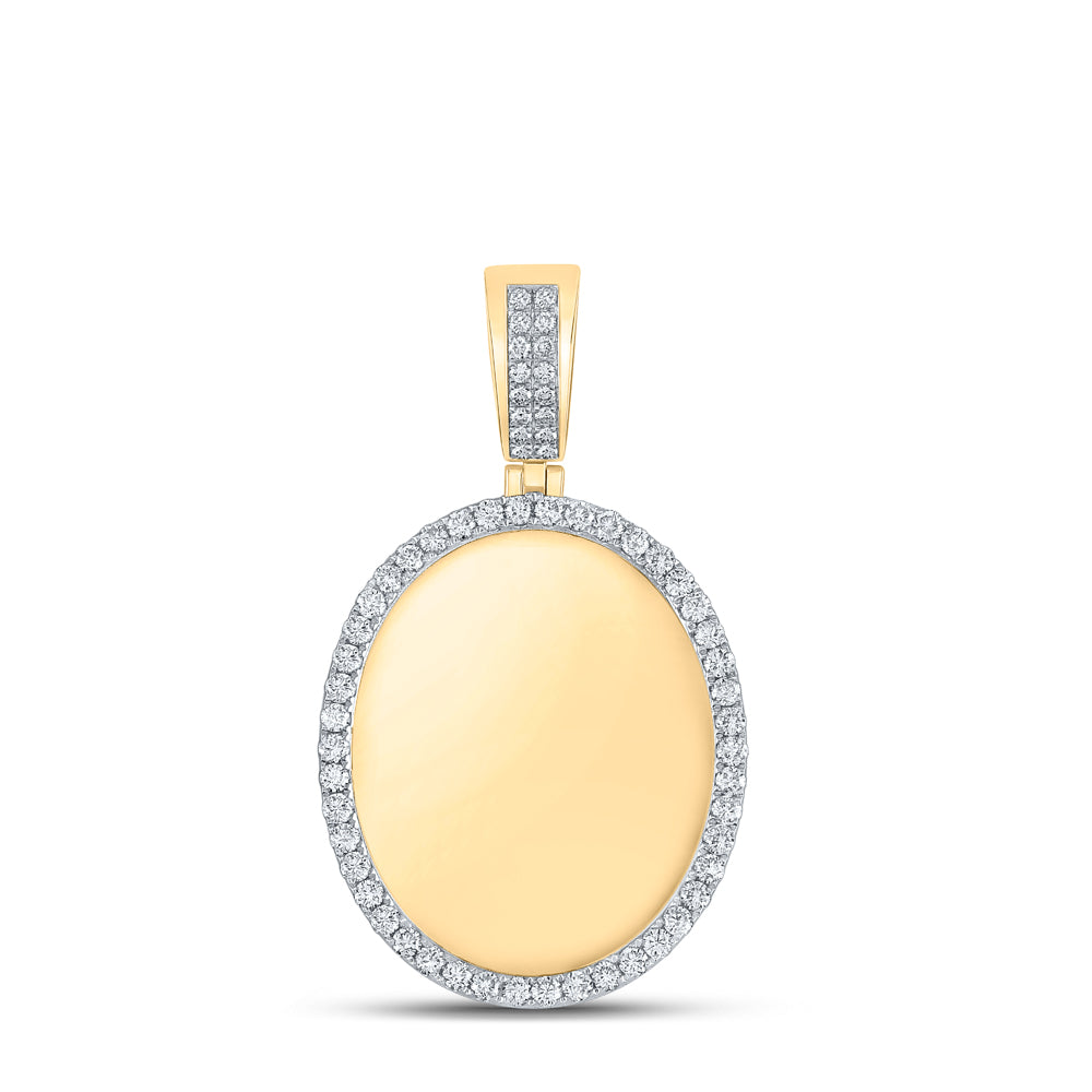10kt Yellow Gold Mens Round Diamond Oval Memory Charm Pendant 1-5/8 Cttw