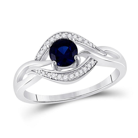 Sterling Silver Womens Round Synthetic Blue Sapphire Solitaire Diamond Ring 5/8 Cttw