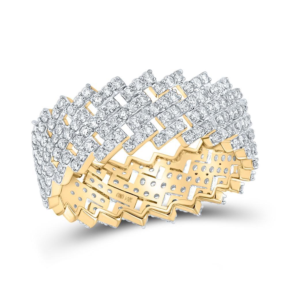 14kt Yellow Gold Mens Round Diamond Cuban Eternity Band Ring 1-5/8 Cttw
