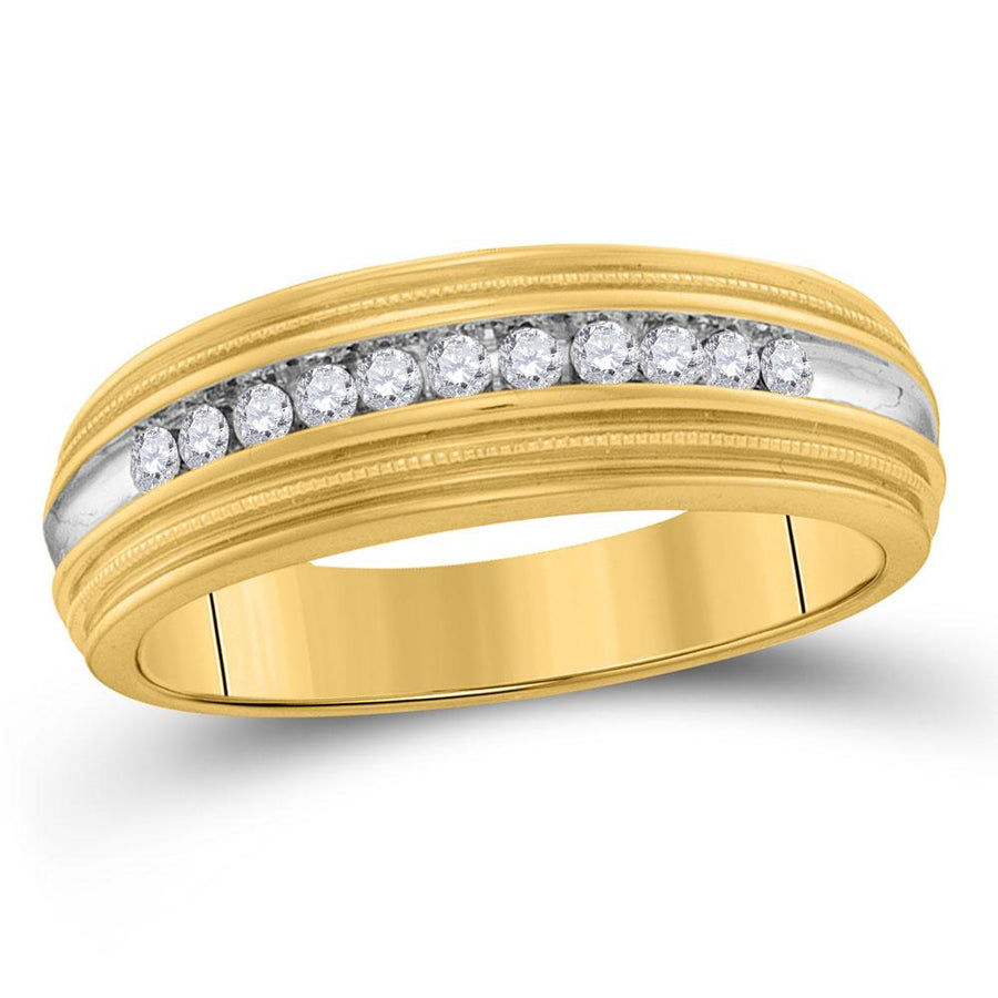 10kt Yellow Gold Mens Round Diamond Two-tone Milgrain Wedding Anniversary Band Ring 1/4 Cttw