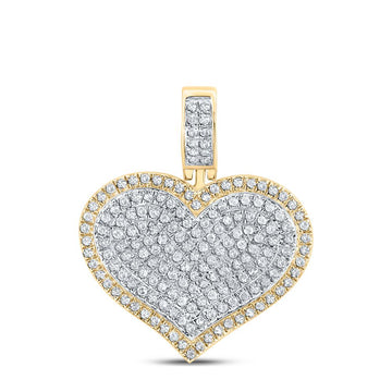 10kt Yellow Gold Mens Round Diamond Heart Charm Pendant 1/2 Cttw
