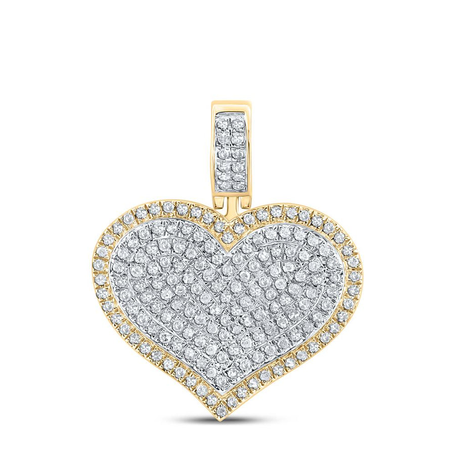 10kt Yellow Gold Mens Round Diamond Heart Charm Pendant 1/2 Cttw