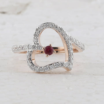 10kt Rose Gold Womens Round Ruby Diamond Heart Ring 3/8 Cttw