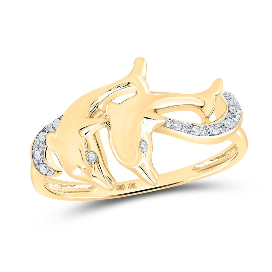 10kt Yellow Gold Womens Round Diamond Double Dolphin Accent Ring 1/20 Cttw