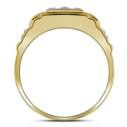 10kt Yellow Gold Mens Round Diamond Square Cluster Ring 1/4 Cttw