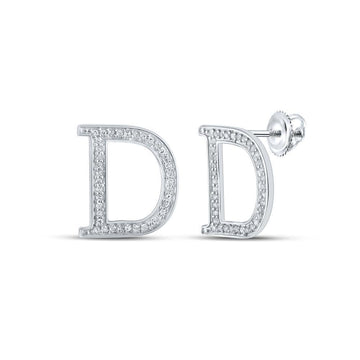 10kt White Gold Womens Round Diamond D Initial Letter Earrings 1/6 Cttw