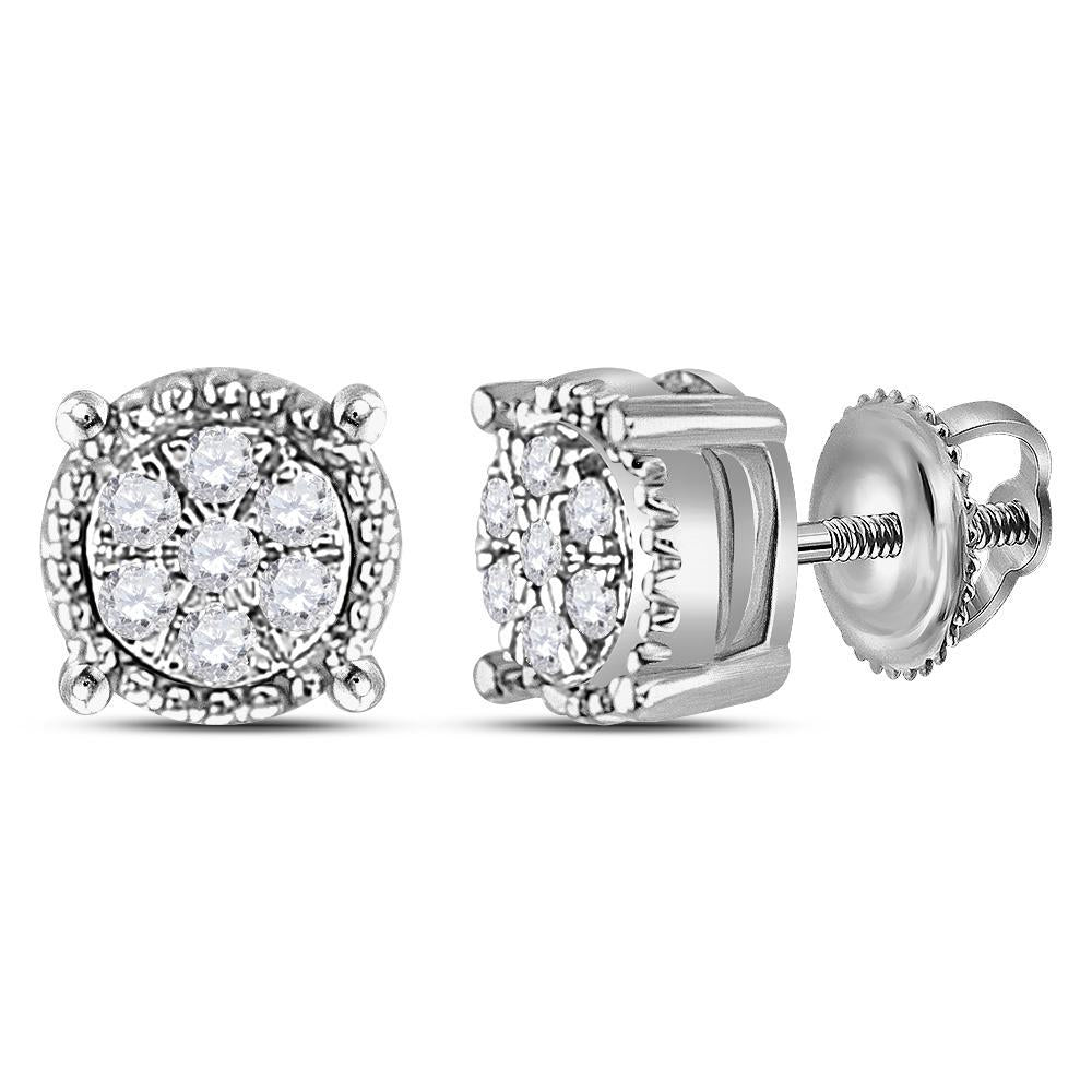 10kt White Gold Womens Round Diamond Flower Cluster Earrings 1/10 Cttw