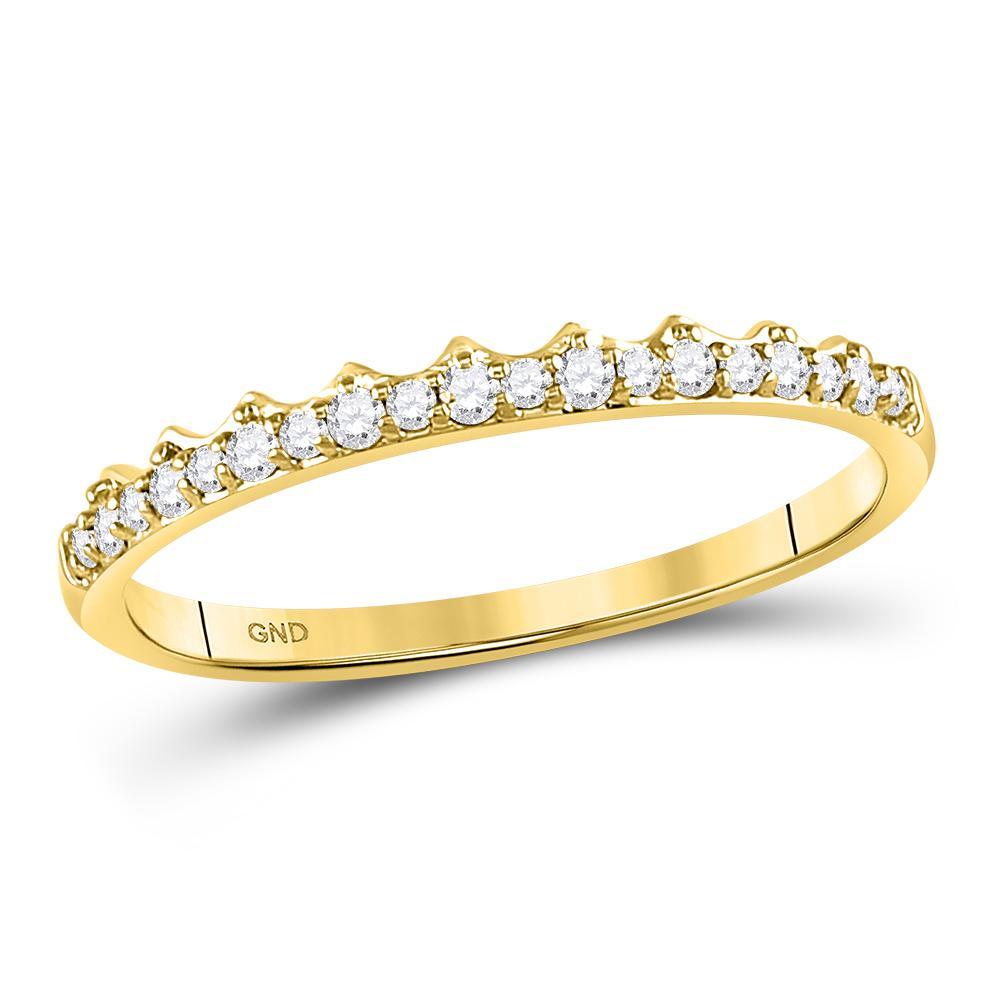 10kt Yellow Gold Womens Round Diamond Slender Scalloped Stackable Band Ring 1/6 Cttw