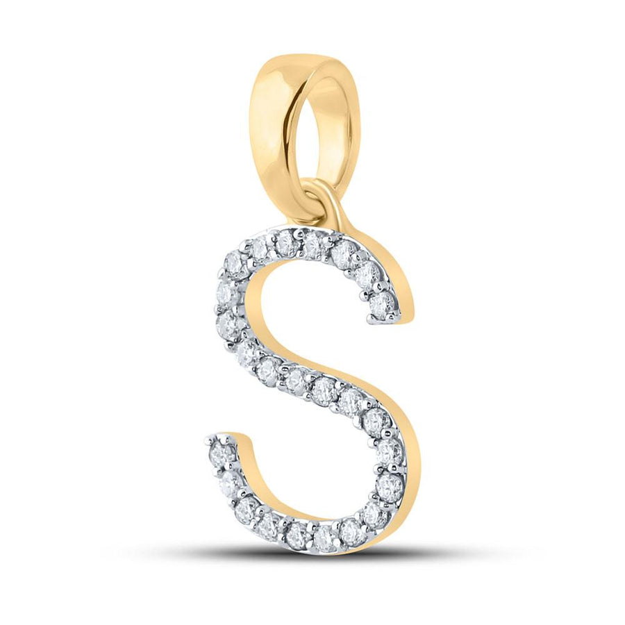 14kt Yellow Gold Womens Round Diamond S Initial Letter Pendant 1/5 Cttw