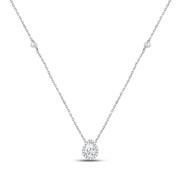 14kt White Gold Womens Pear Diamond Fashion Teardrop Necklace 1/2 Cttw