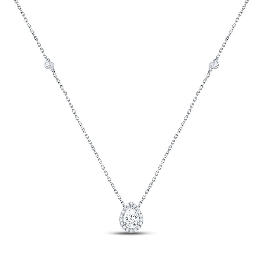 14kt White Gold Womens Pear Diamond Fashion Teardrop Necklace 1/2 Cttw