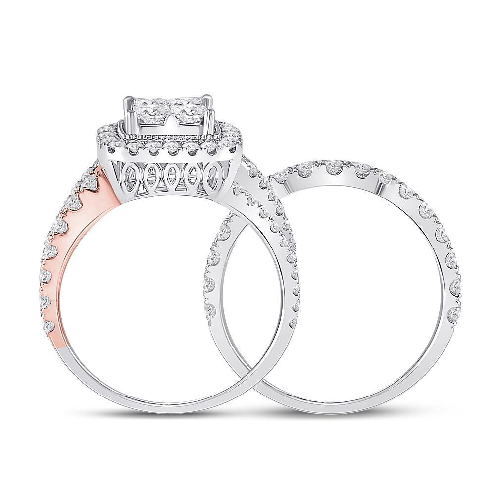 14kt Two-tone Gold Princess Diamond Bridal Wedding Ring Band Set 2-3/4 Cttw