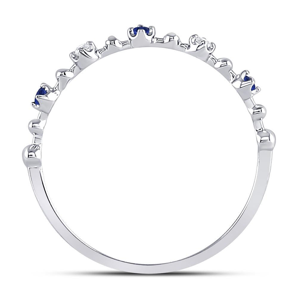 10kt White Gold Womens Round Blue Sapphire Diamond Beaded Stackable Band Ring 1/20 Cttw