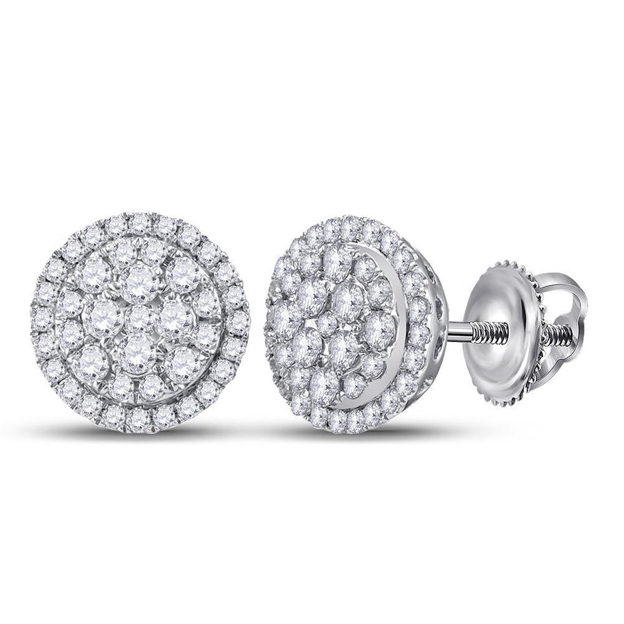 14kt White Gold Womens Round Diamond Halo Cluster Earrings 1/2 Cttw