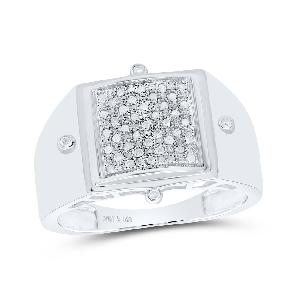 Sterling Silver Mens Round Diamond Square Cluster Ring 1/6 Cttw