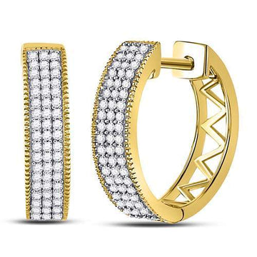 10kt Yellow Gold Womens Round Diamond Triple Row Pave Hoop Earrings 1/3 Cttw