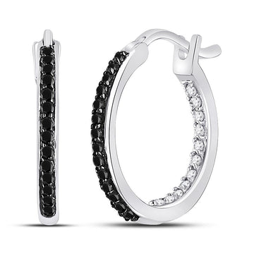10kt White Gold Womens Round Black Color Enhanced Diamond Hoop Earrings 1/4 Cttw