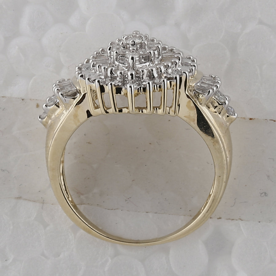 10kt Yellow Gold Womens Round Baguette Diamond Concentric Oval Cluster Ring 1 Cttw
