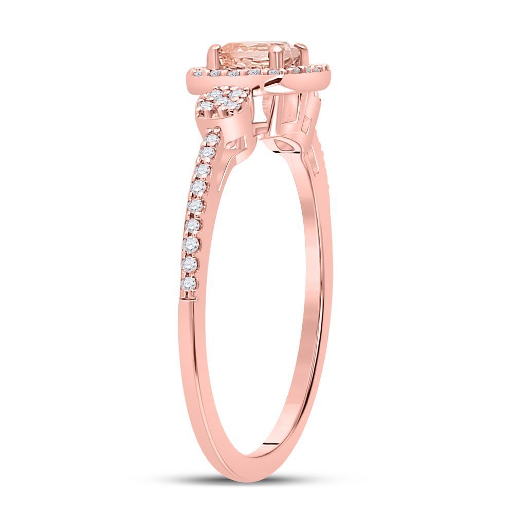 10kt Rose Gold Womens Cushion Morganite Diamond Halo Ring 5/8 Cttw