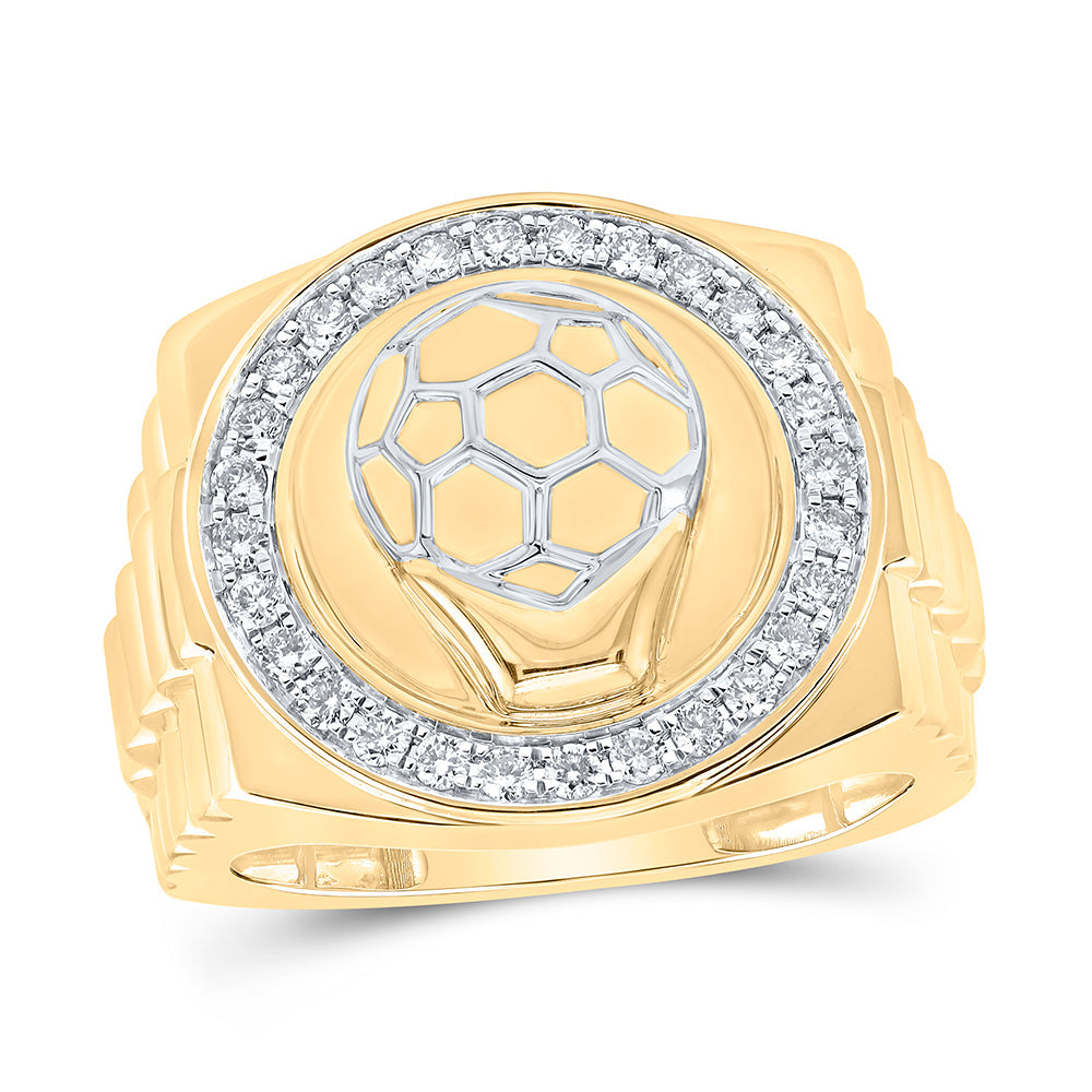 10kt Yellow Gold Mens Round Diamond Soccer Ball Circle Ring 1/2 Cttw