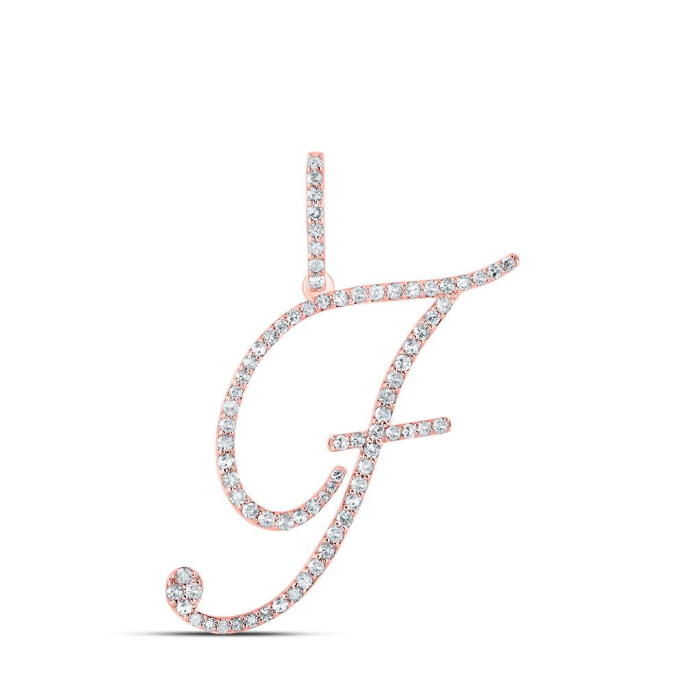 10kt Rose Gold Womens Round Diamond F Initial Letter Pendant 1/2 Cttw