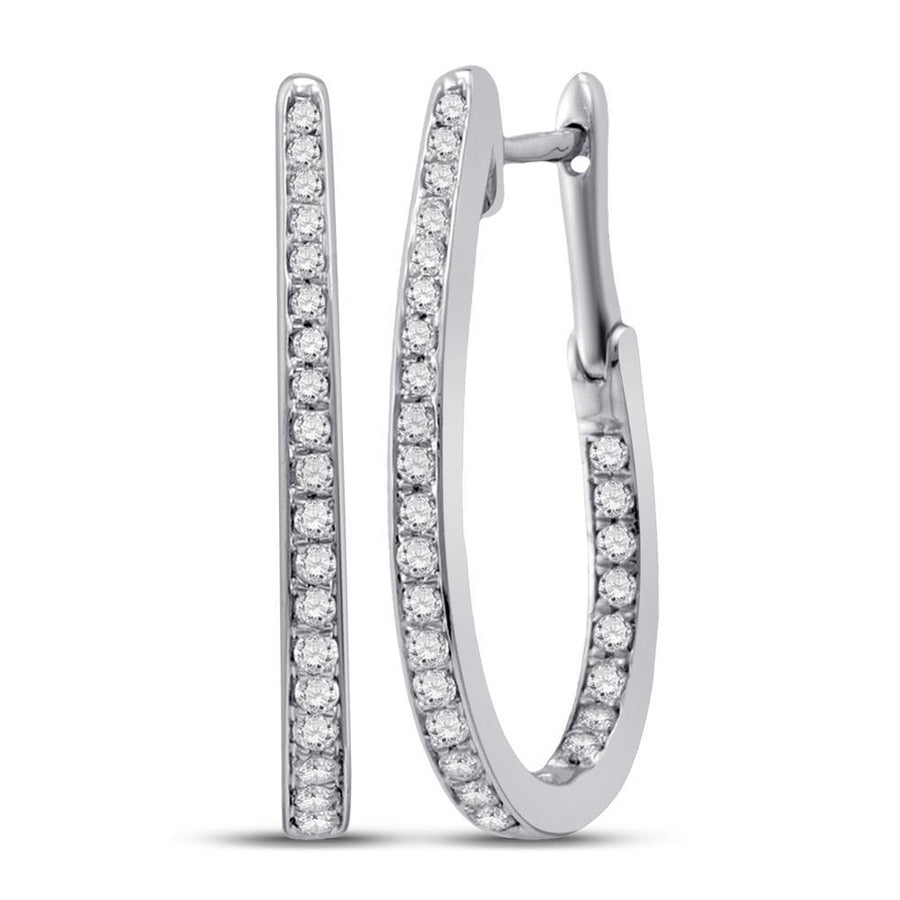 10kt White Gold Womens Round Diamond Inside-Outside Oblong Hoop Earrings 1/2 Cttw