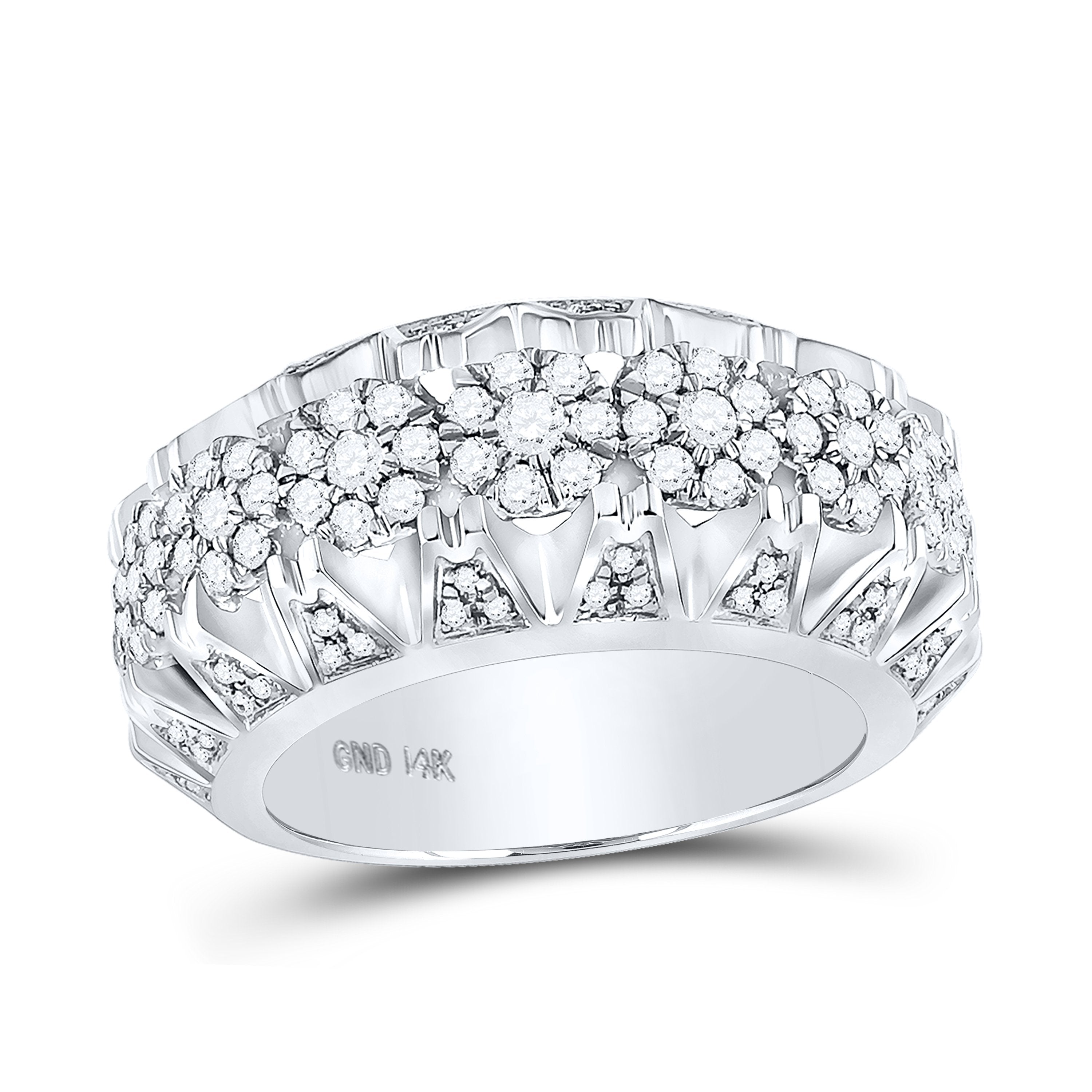 14kt White Gold Mens Round Diamond Band Ring 1-1/2 Cttw