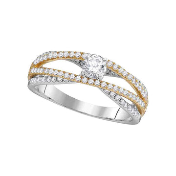14kt White Gold Round Diamond 2-tone Bridal Wedding Engagement Ring 3/4 Cttw