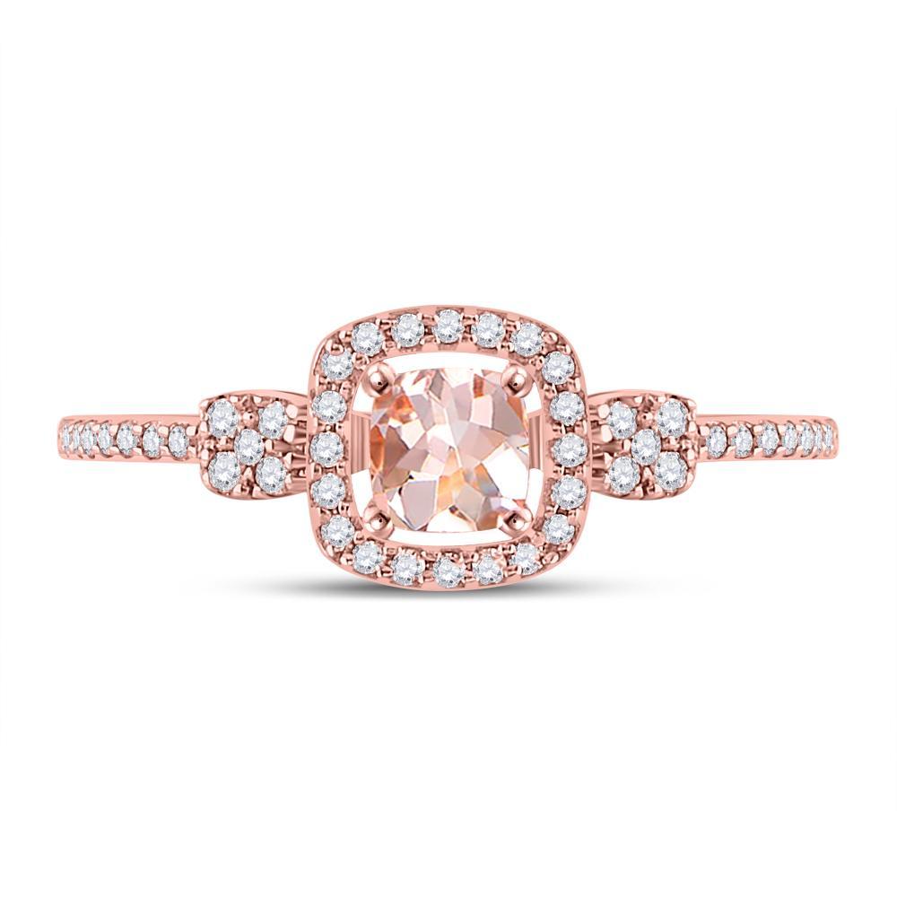 10kt Rose Gold Womens Cushion Morganite Diamond Halo Ring 5/8 Cttw