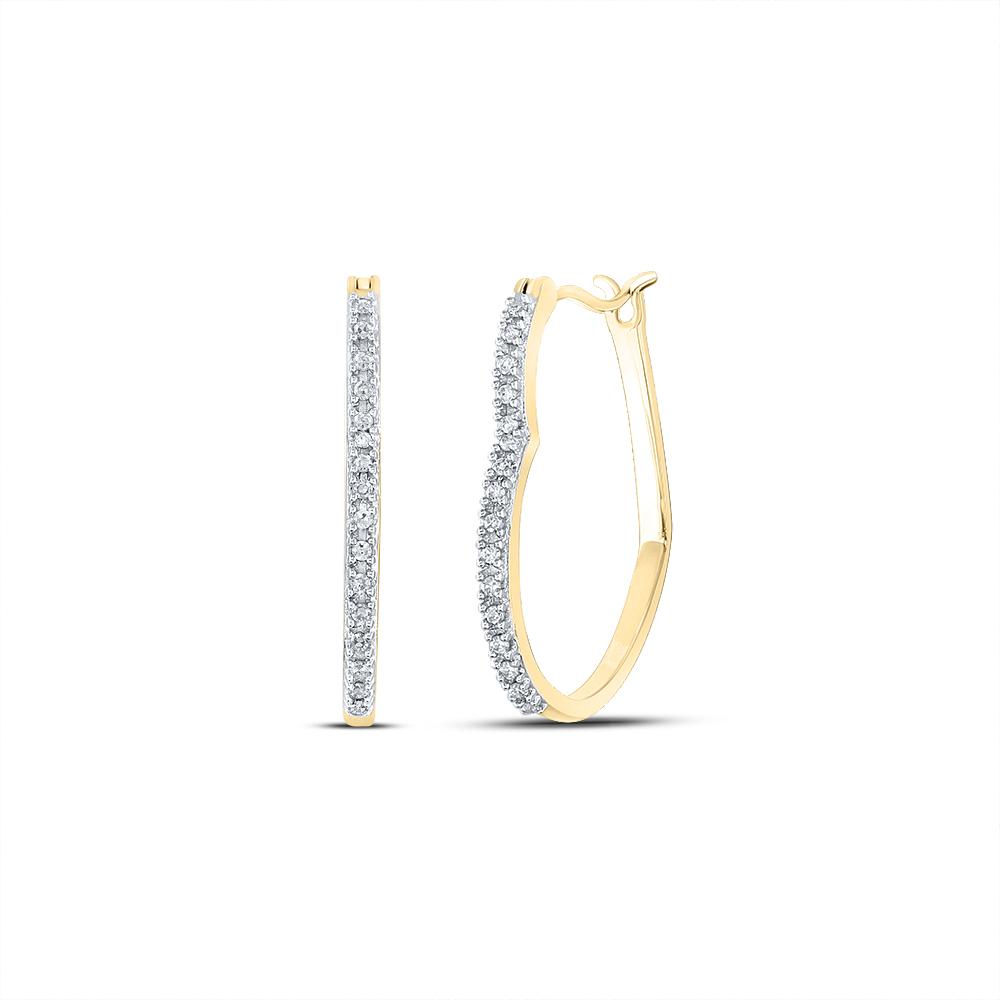 10kt Yellow Gold Womens Round Diamond Heart Hoop Earrings 1/8 Cttw