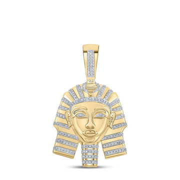 10kt Yellow Gold Mens Round Diamond Pharaoh Charm Pendant 1/2 Cttw