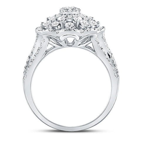 14kt White Gold Round Diamond Cluster Pear Bridal Wedding Engagement Ring 1-3/4 Cttw