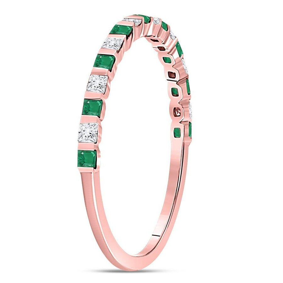 10kt Rose Gold Womens Princess Emerald Diamond Alternating Stackable Band Ring 1/3 Cttw