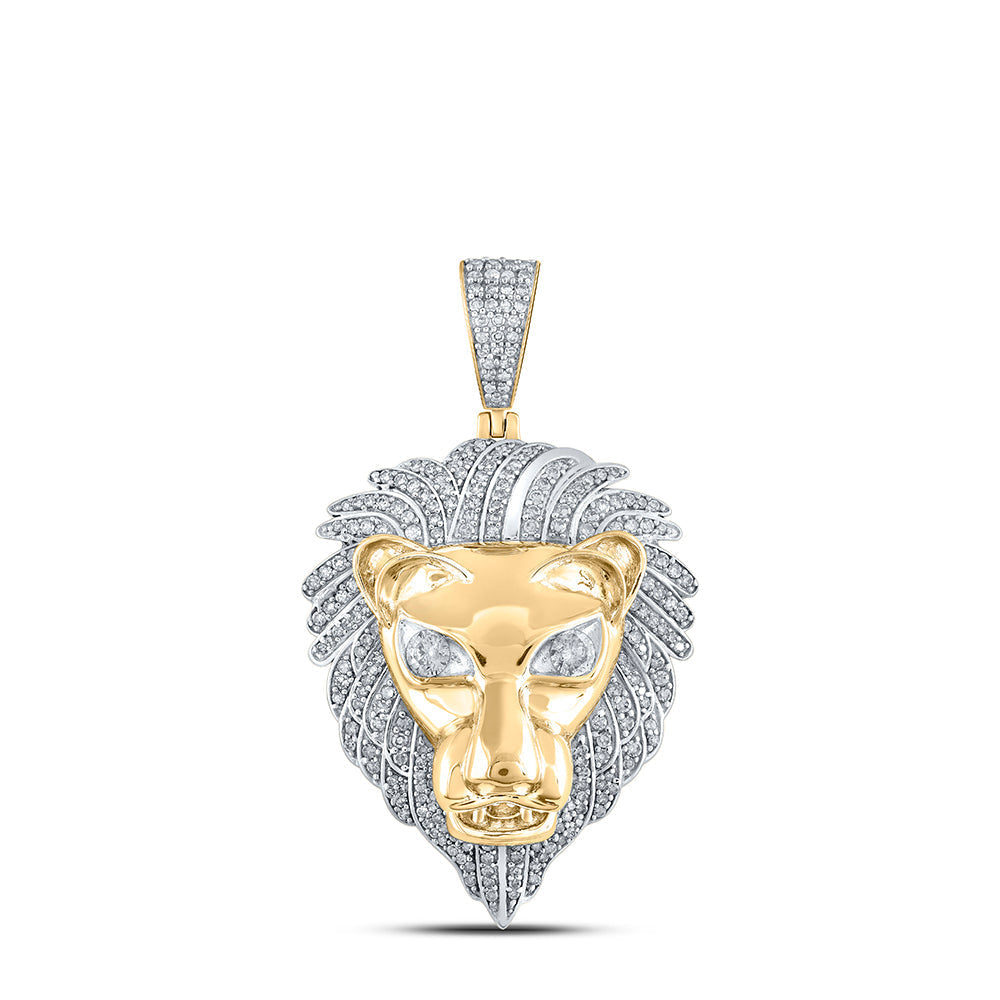 10kt Yellow Gold Mens Round Diamond Lion Face Charm Pendant 1-1/3 Cttw