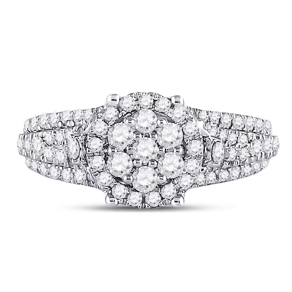 10kt White Gold Womens Round Diamond Flower Cluster Ring 1-1/4 Cttw