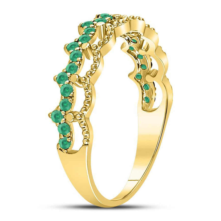 10kt Yellow Gold Womens Round Emerald Scalloped Stackable Band Ring 1/4 Cttw