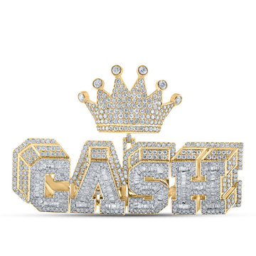 14kt Yellow Gold Mens Baguette Diamond CASH Crown Charm Pendant 8-1/5 Cttw
