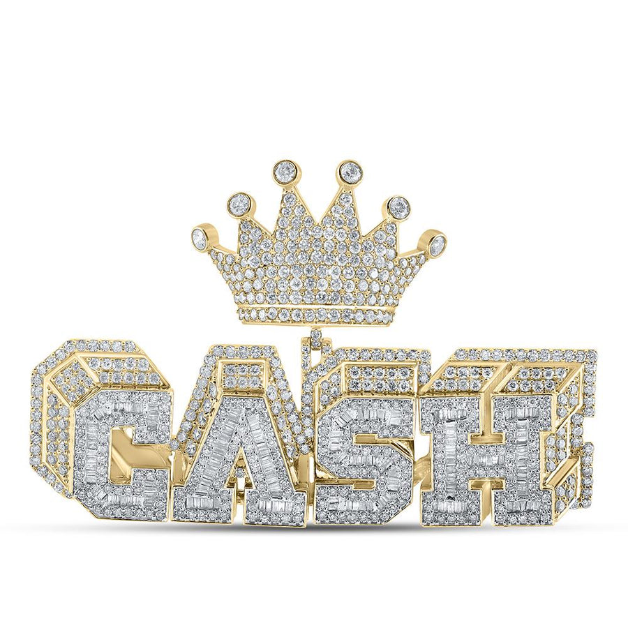 10kt Yellow Gold Mens Baguette Diamond CASH Crown Charm Pendant 8-1/5 Cttw